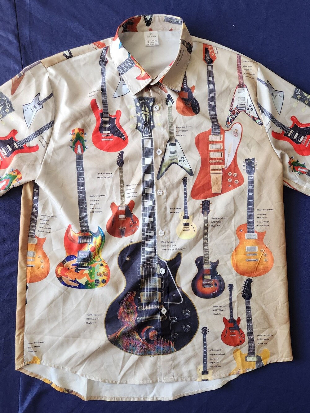 Men's Gibson Electric Guitar All-Over Graphic Print Camp Shirt